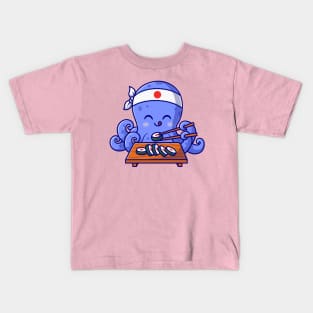 Cute Octopus Eating Sushi Cartoon Kids T-Shirt